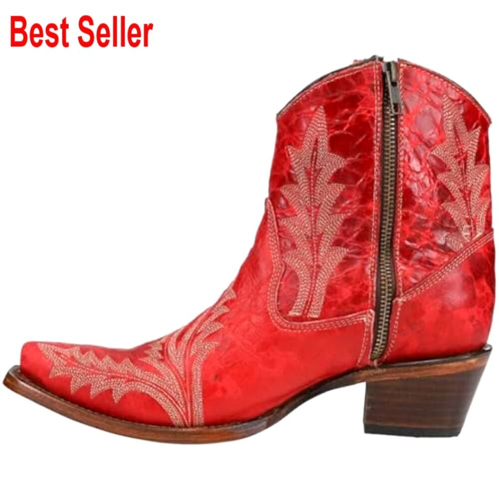 Embroidered Snip Toe Ankle Boots Low Heel Casual Womens Size - Picture 3 of 6